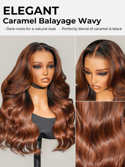 Chic Luxe Hair Original Caramel Balayage Highlight 13x4 Front Customized Wavy Wig | 100% Human Hair