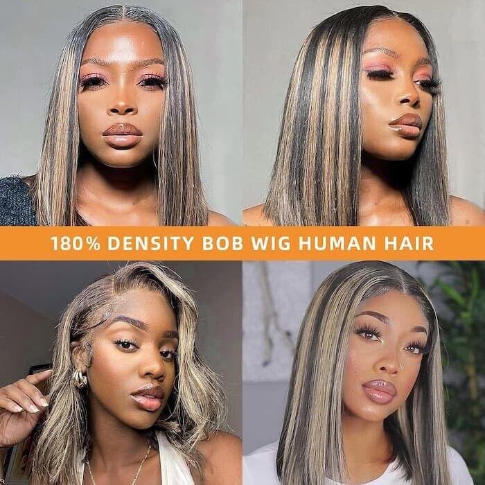 Chic Luxe Hair Glueless Lace Front Straight Bob Balayage Highlights Wig | 100% Human Hair