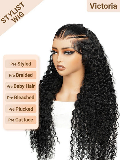 Chic Luxe Hair Pre-Styled Ready To Go Bleached Pre-Cut Lace Pre-Braided Curly Wig | 100% Human Hair | 250% Density