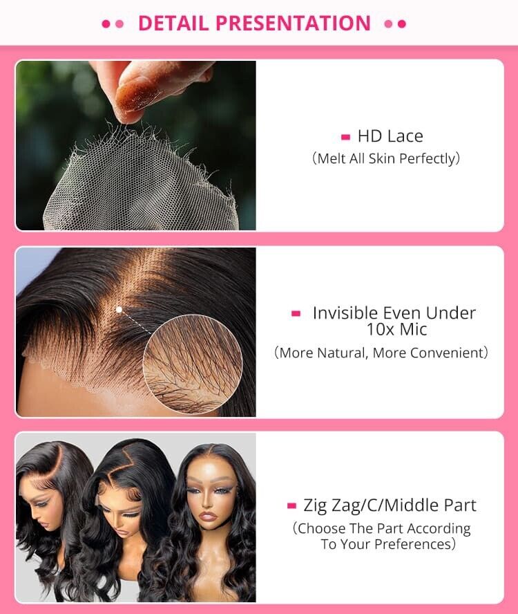 Human Hair Wigs Glueless Women Pre-cut Lace Front Wavy Straight Long Wig