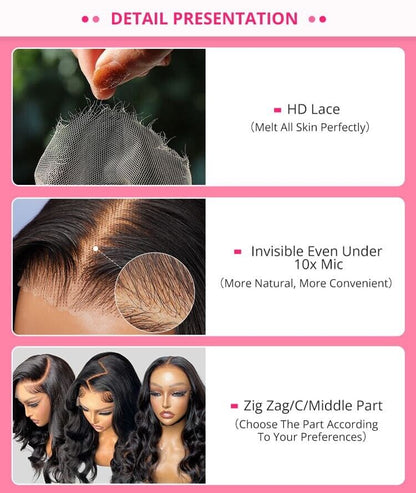 Human Hair Wigs Glueless Women Pre-cut Lace Front Wavy Straight Long Wig