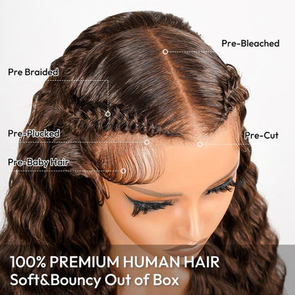 ChicLuxe Hair 100% Human Hair | Loose Wave | Long Hair | Frontal 13*6 Invisible Transparent Lace | Chestnut Brown | 250% Density | Glueless Pre-Styled And Pre Braided | Pre-Plucked Hairline | Wear Go Wig