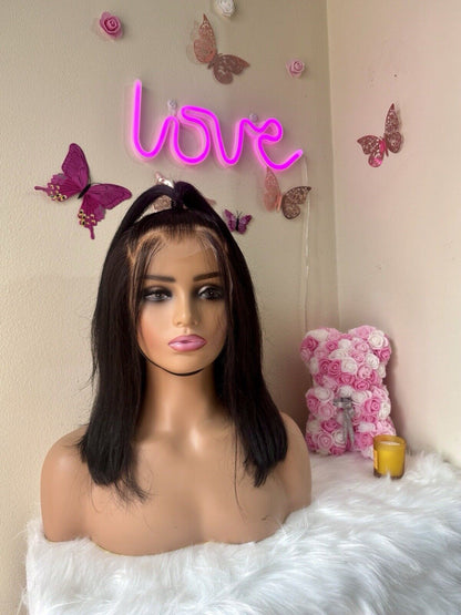 Human Hair Wigs Ready To Wear Pre Styled Glueless Lace Front Straight Bob Wig UK