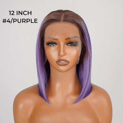 Human Hair Wigs Lace  Coloured #T4/Purple Bob Wig Glueless
