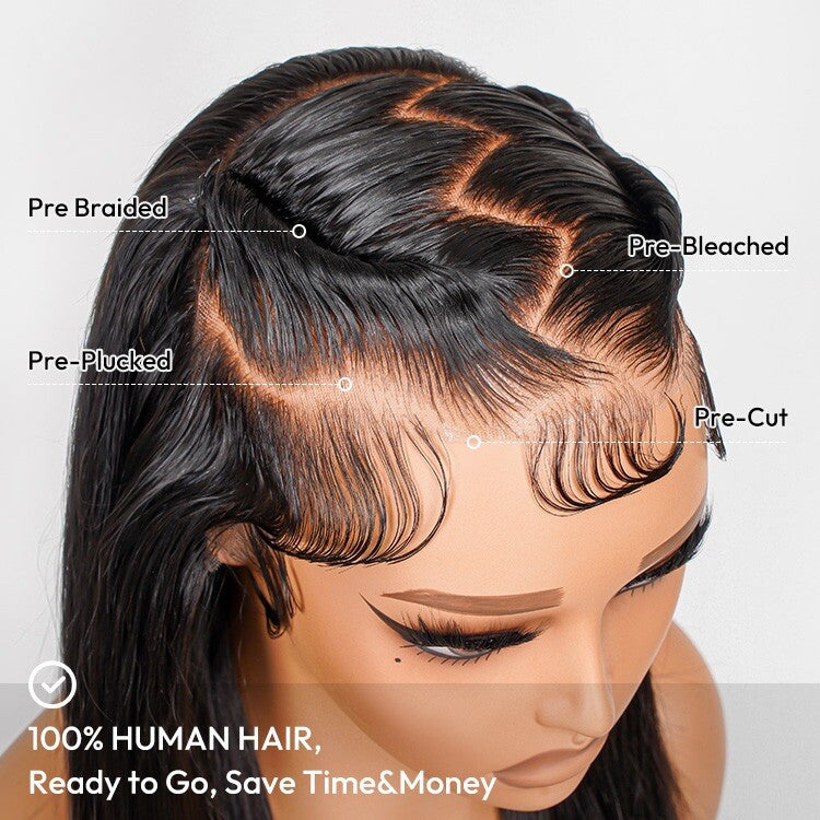 ChicLuxe Hair 100% Human Hair | Straight | Long Hair | Frontal 13*6 Invisible Transparent Lace | Natural Black | 250% Density | Glueless Pre-Styled And Pre Braided | Pre-Plucked Hairline | Wear Go Wig
