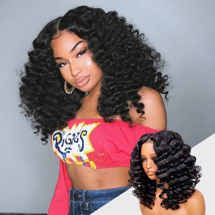 Glueless Ready To Wear Human Hair Wigs Lace Front Wand Curl Short Wig Women