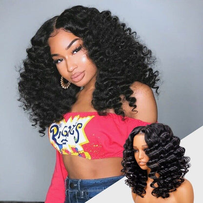 Glueless Ready To Wear Human Hair Wigs Lace Front Wand Curl Short Wig Women