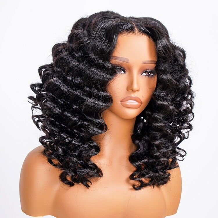 Glueless Ready To Wear Human Hair Wigs Lace Front Wand Curl Short Wig Women