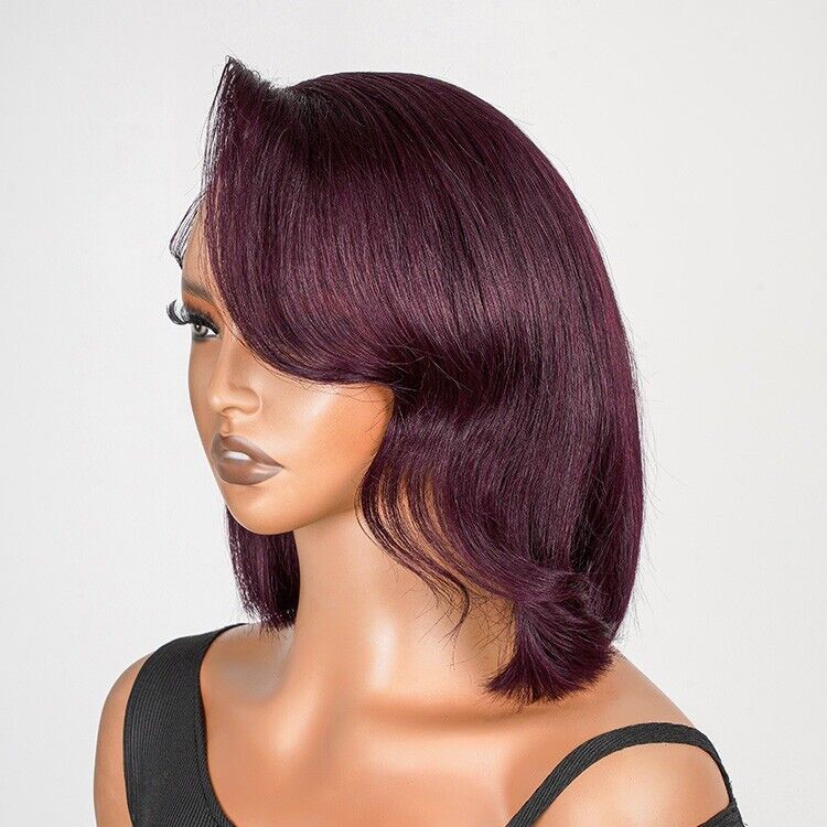 Chic Luxe Hair Side Bang Layered Cut Wavy Bob Glueless Dark 99j Wig | 100% Human Hair