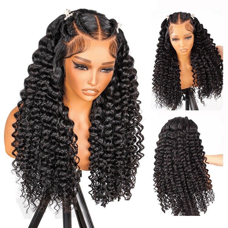 Human Hair Wigs Glueless Pre Styled Braided Lace Front Wear Go Wavy Wig Women