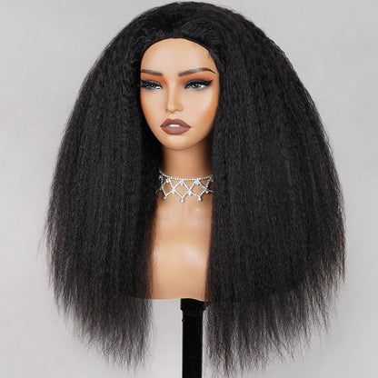 Half Wig Yaki Straight Drawstring Wigs Easy To Wear & Go 3/4 Flip Over No Glue