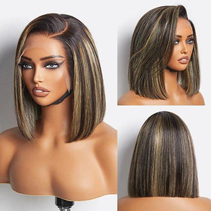 Chic Luxe Hair Glueless Lace Front Straight Bob Balayage Highlights Wig | 100% Human Hair