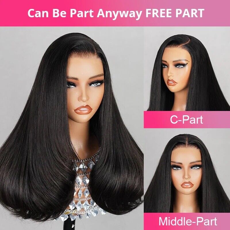 Premium 100% Human Hair Wigs Glueless Women Lace Front Straight Wear And Go Short Wig