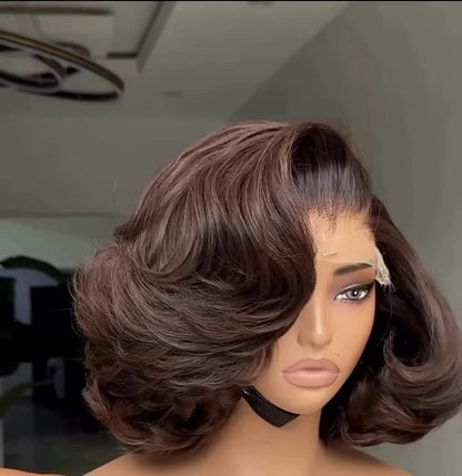 THE MONACO 
Single Donor Raw Vietnamese Layered Bob Melt Wig Chocolate Brown 13*4 Lace