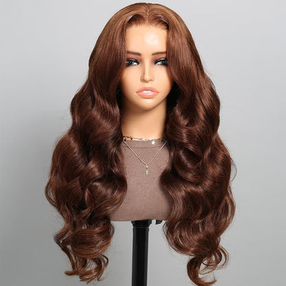 Chic Luxe Hair Glueless Full Lace Front Wavy Long Brown Coloured Wig | 100% Human Hair
