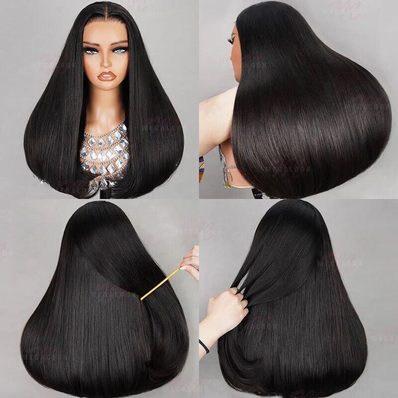 Premium 100% Human Hair Wigs Glueless Women Lace Front Straight Wear And Go Short Wig