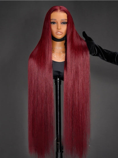 Super Long 50inch 300% Density Burgundy 13x6 HD Lace Front Wig Human Hair