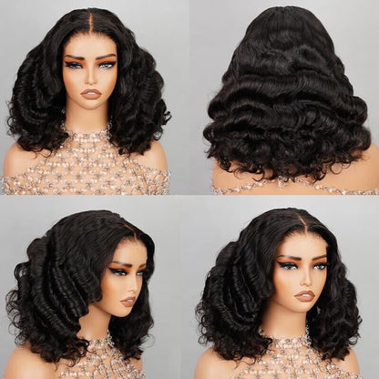 Full Glueless Wear & Go Wavy Lace Front Short Bob Human Hair Wig