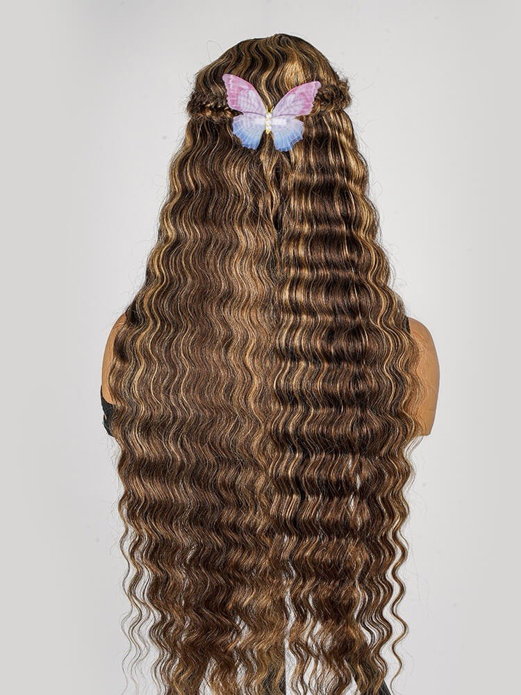Chic Luxe Hair Glueless #P4/27 Color Highlight Styled Crimped Wavy Front Wig | 100% Human Hair