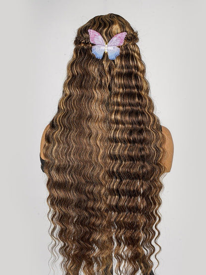 Chic Luxe Hair Glueless #P4/27 Color Highlight Styled Crimped Wavy Front Wig | 100% Human Hair