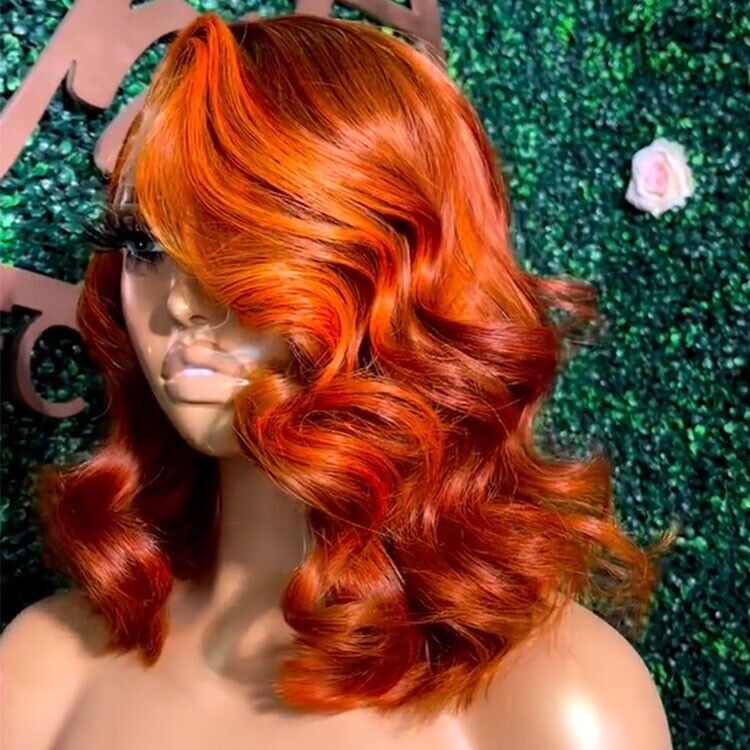 Chic Luxe Hair Glueless Wavy Lace Front Cooper Red Blunt Short Bob Wig | 100% Human Hair