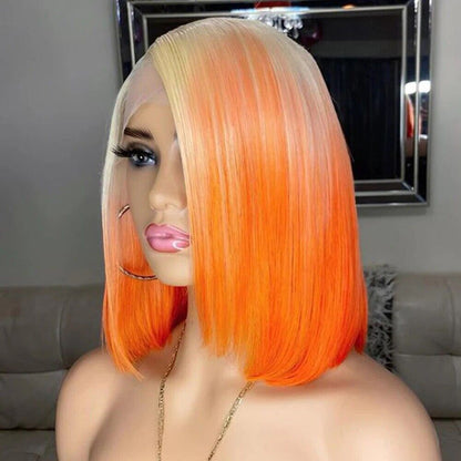 Chic Luxe Hair Bone Straight Lace Front Short Ombre 613 Orange Bob Wig | 100% Human Hair