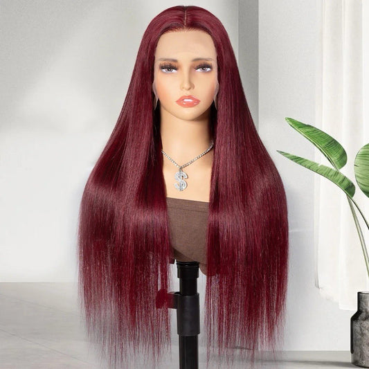Chic Luxe Hair 99J Color Burgundy Bone Straight Lace Front Glueless Wig | 100% Human Hair | 250% Density