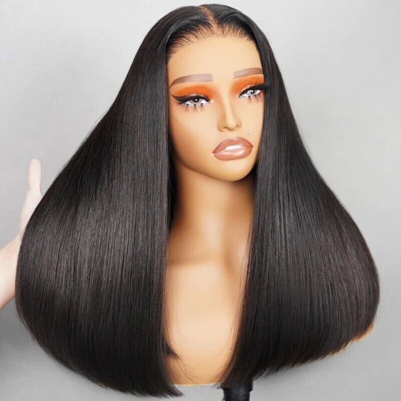 Premium 100% Human Hair Wigs Glueless Women Lace Front Straight Wear And Go Short Wig