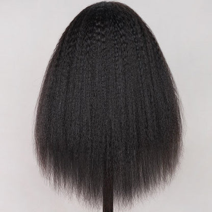 Half Wig Yaki Straight Drawstring Wigs Easy To Wear & Go 3/4 Flip Over No Glue