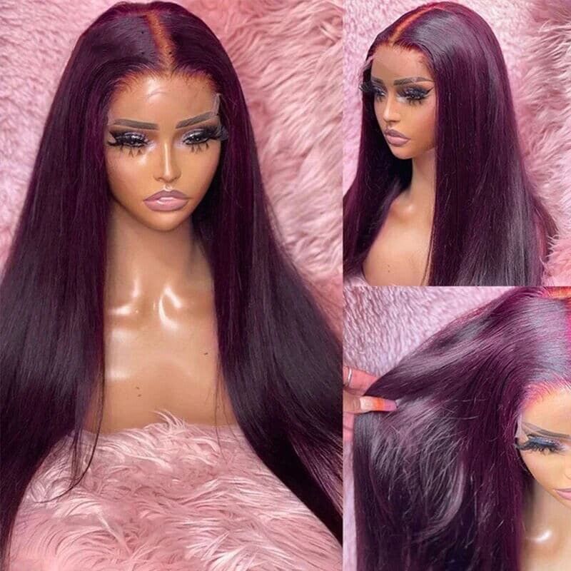 Chic Luxe Hair Glueless Full Lace Front Straight Long Dark Purple Wig | 100% Human Hair