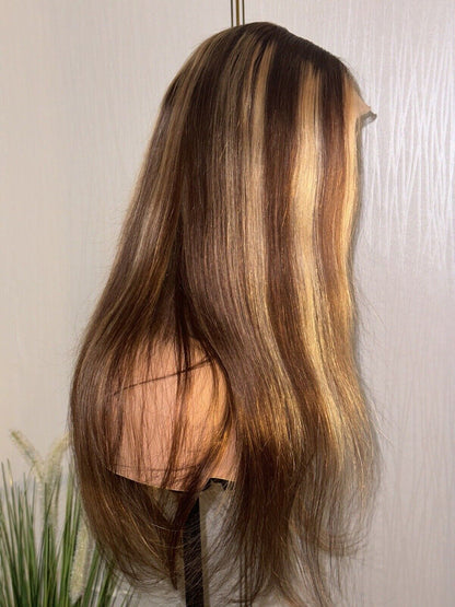 Chic Luxe Hair Full Glueless Lace Front Straight Long Highlights Wig | 100% Human Hair