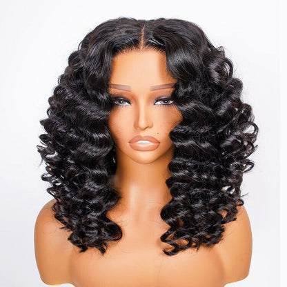 Glueless Ready To Wear Human Hair Wigs Lace Front Wand Curl Short Wig Women