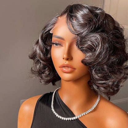 Vietnamese Human Hair Wigs Glueless Bouncy Lace Front Loose Wave Short Wig Women