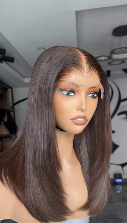 THE MILANO 
Single Donor Raw Vietnamese Bone Straight Melt Wig Chocolate Brown Lagos M Hairline Layered Cut 5*7