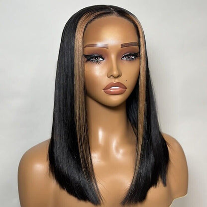 Ready To Wear Lace Front Glueless Straight Bob Highlights Wig Human Hair