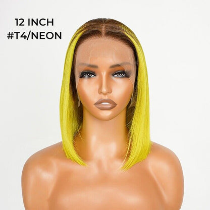 Human Hair Wigs Lace  Coloure #T4/Neon Bob Glueless Wig