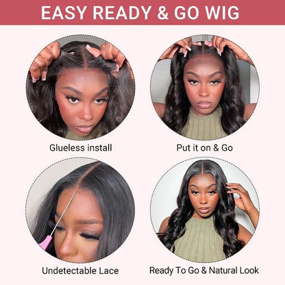 Human Hair Wigs Glueless Pre Cut Lace Front Wear Go Wavy Long Wig Women