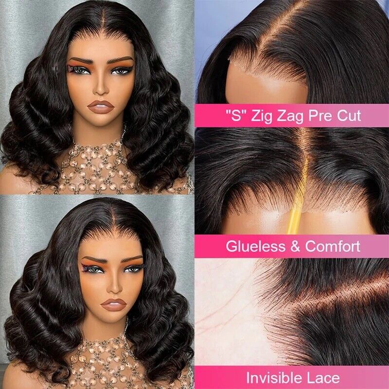 Full Glueless Wear & Go Curly Lace Front Short Human Hair Wig