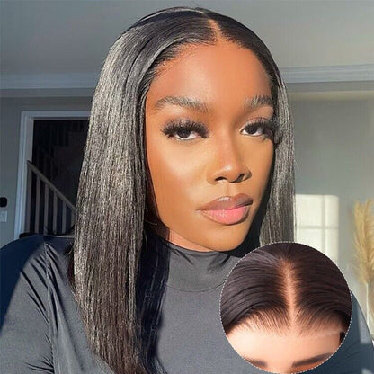 Glueless Pre Cut Lace Ready To Wear Straight Bob Human Hair Wig