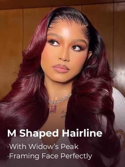 Chic Luxe Hair M Hairline Side Part #1B/99J Ombre Body Wave 13x6 Lace Frontal Wig | 100% Human Hair