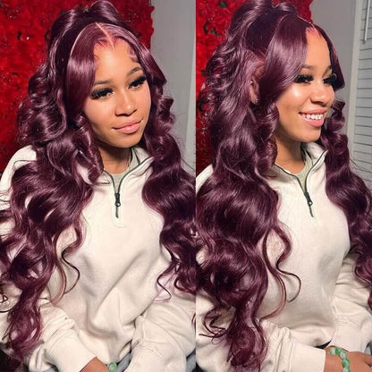 Chic Luxe Hair Glueless Full Lace Front Dark Purple Wavy Long Wig | 100% Human Hair