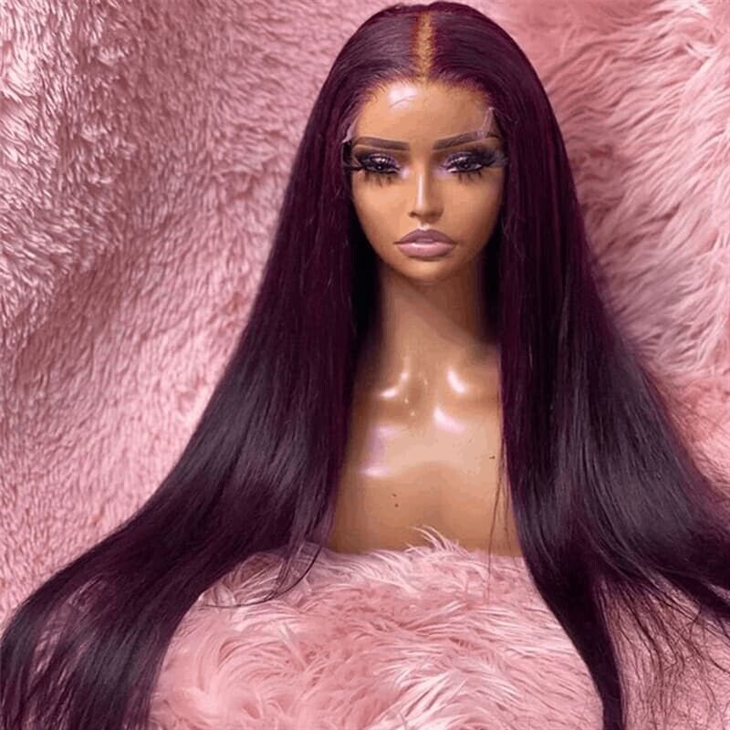 Chic Luxe Hair Glueless Full Lace Front Straight Long Dark Purple Wig | 100% Human Hair