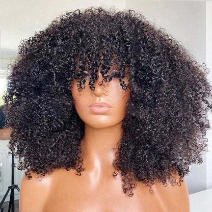 Chic Luxe Hair Glueless Curly Wig With Bangs | Short/Long | 100% Human Hair