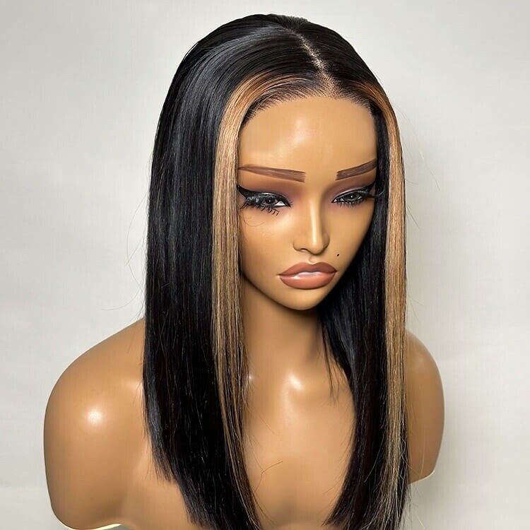 Ready To Wear Lace Front Glueless Straight Bob Highlights Wig Human Hair