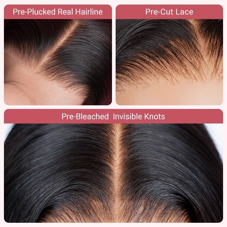 Human Hair Wigs Glueless Pre Cut Lace Front Wear Go Wavy Long Wig Women