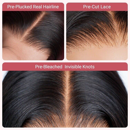 Human Hair Wigs Glueless Pre Cut Lace Front Wear Go Wavy Long Wig Women