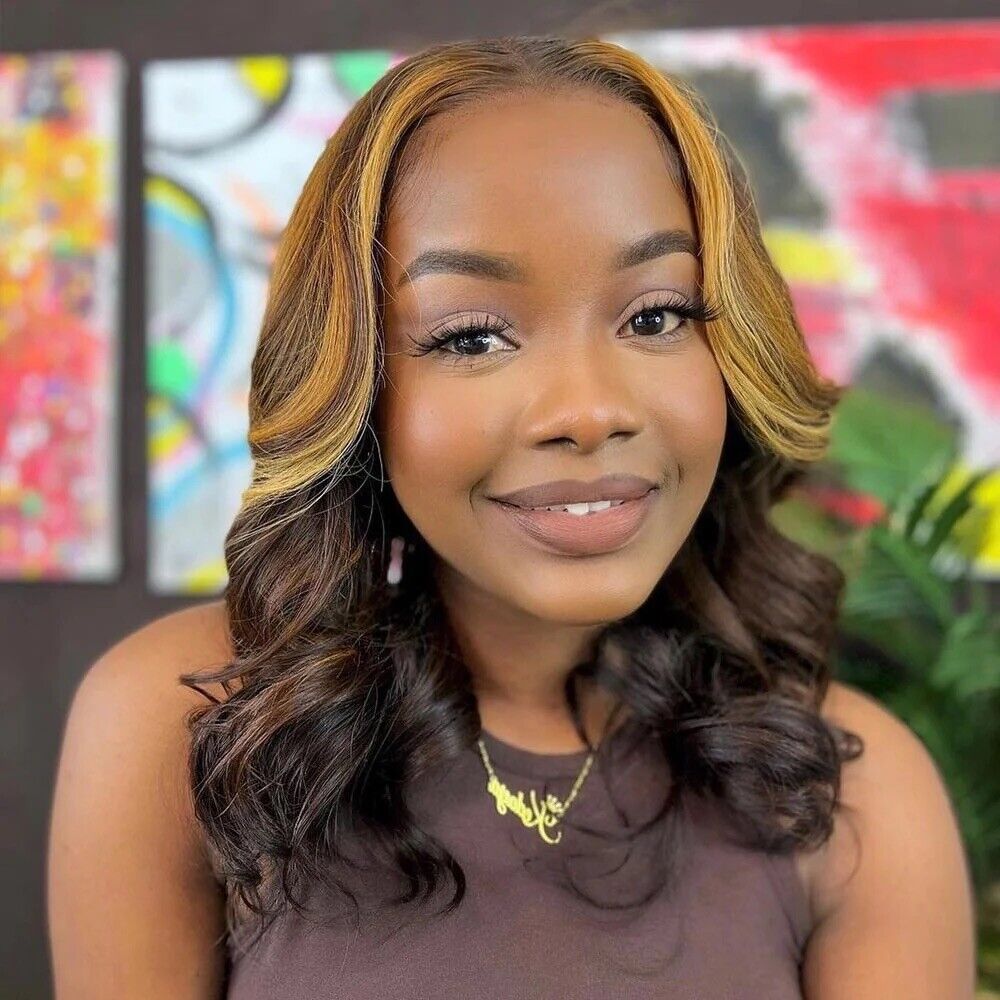 Human Hair Glueless Wavy Full Lace Front Long Highlight Wigs