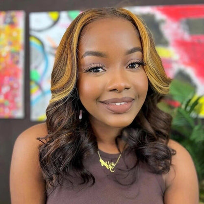 Human Hair Glueless Wavy Full Lace Front Long Highlight Wigs