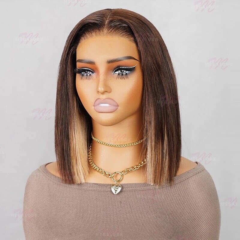 Human Hair Wigs Glueless Women Lace Front Straight Wear And Go Short Wig