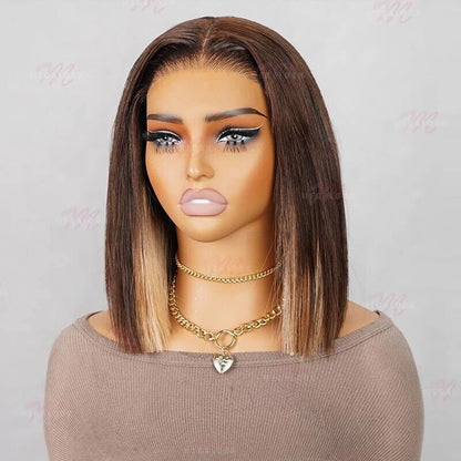Human Hair Wigs Glueless Women Lace Front Straight Wear And Go Short Wig